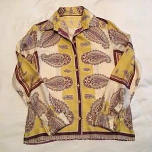 Patterned Button Down Silk Top
